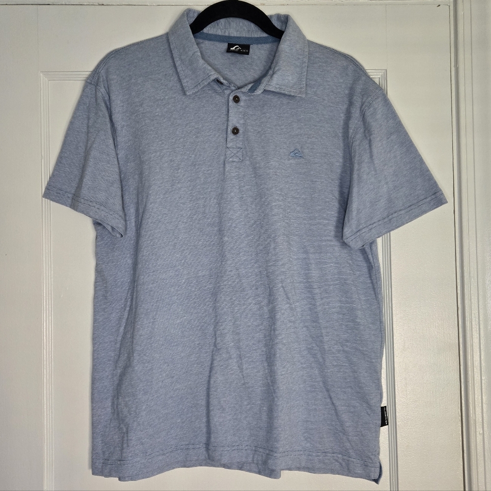 Quicksilver Light Blue & White Stripped Golf Polo - Men's Medium
